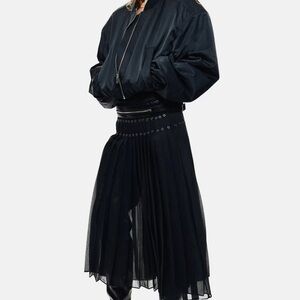 Sheer Grommet Pleated Skirt